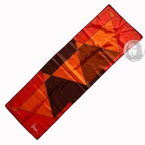 Vera Neumann Silk Scarf Shawl Stole Orange Brown Geometric Print Vintage